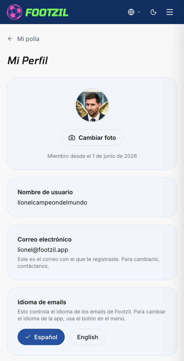 Pantalla de Mi cuenta.