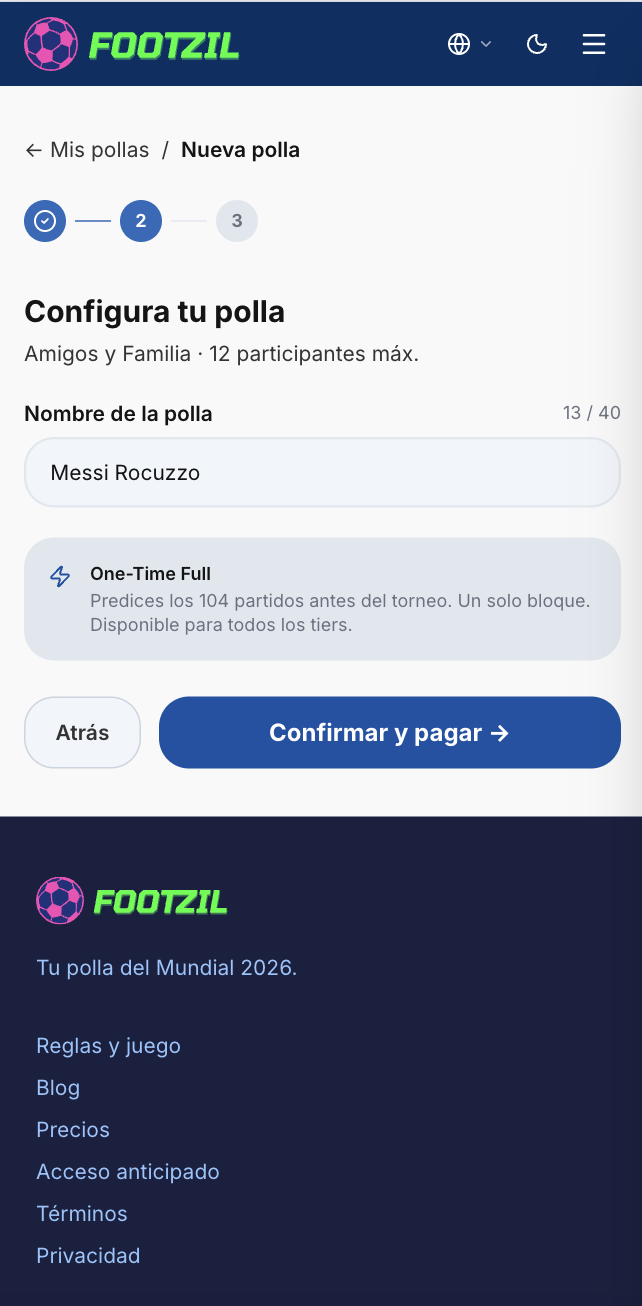 Nombre de la liga y modo de juego.