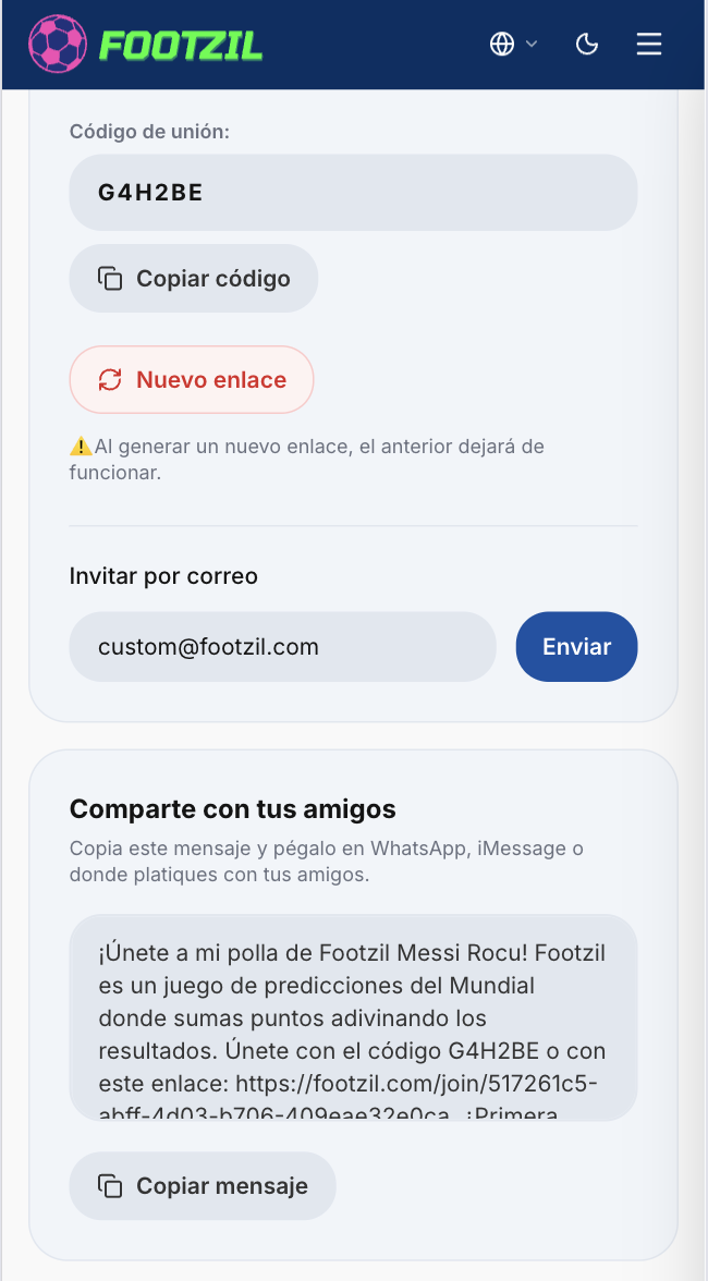 Modal de invitación con las tres opciones.