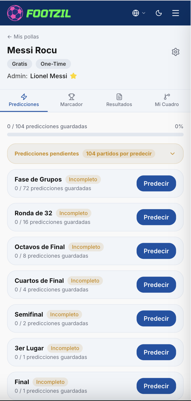 Pestaña Predicciones en modo One-Time Full.