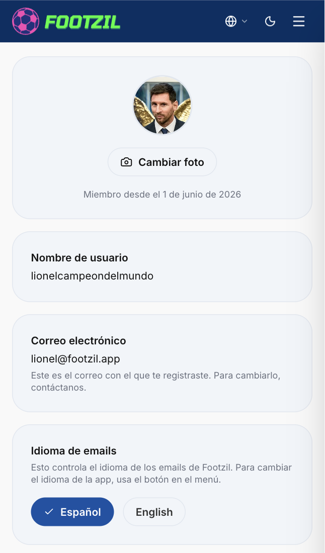 Selector de idioma de comunicaciones.